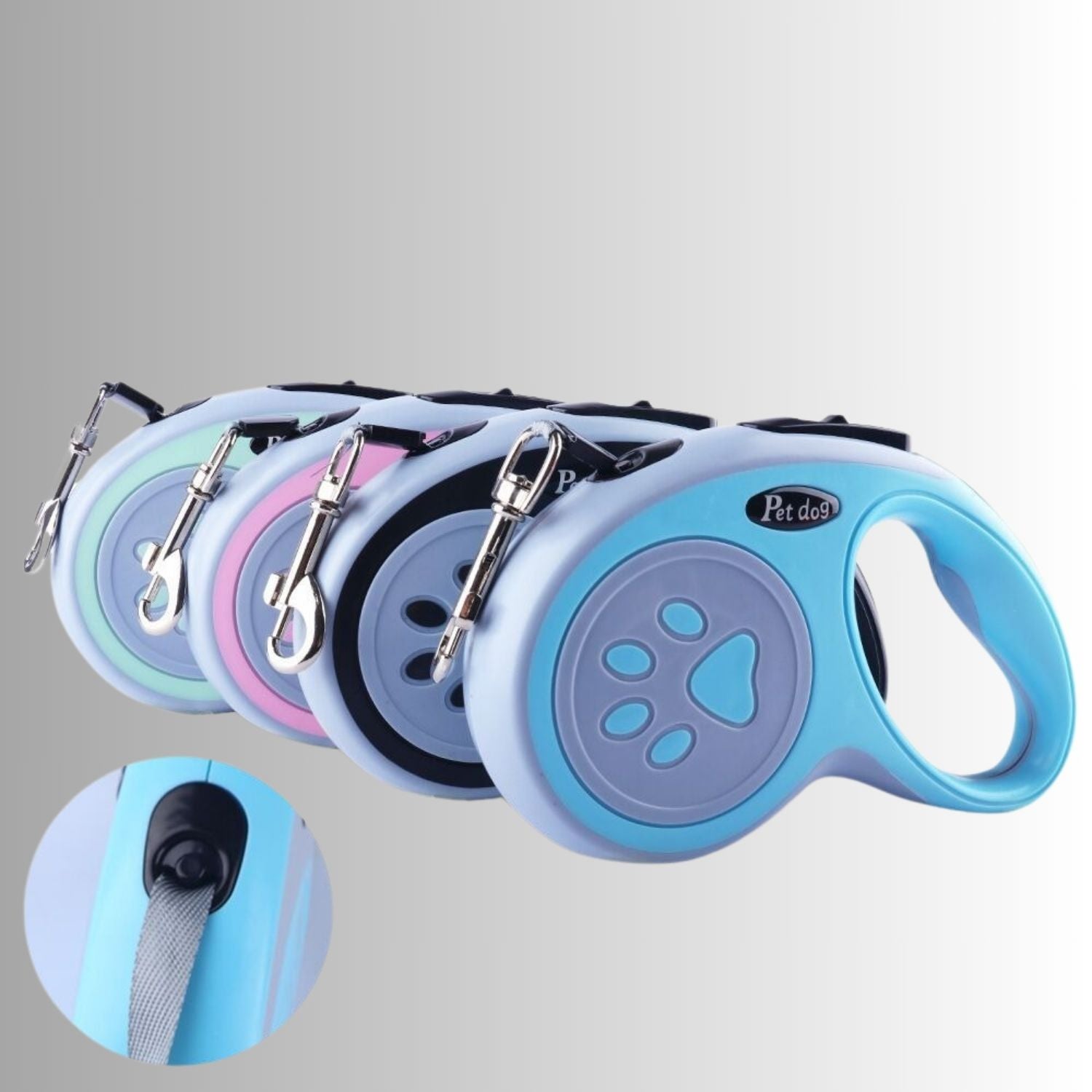 Inklapbare Hondenlijn vier hondenriemen in diverse kleuren en sluitingen